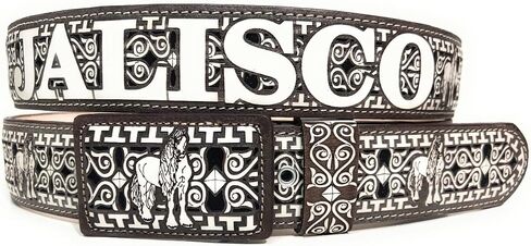 Men's Laser Cut Jalisco Brown Western Belt, Cinto Charro Cinturon Vaquero Jalisco in Kuwait