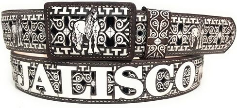 Men's Laser Cut Jalisco Brown Western Belt, Cinto Charro Cinturon Vaquero Jalisco in Kuwait