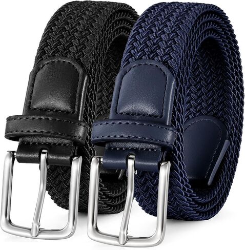 BELTROAD 2 Pack Elastic Belts for Men, Woven Braided Stretch Belt for Golf, Casual Belt Men for Pants Jeans Shorts in Kuwait