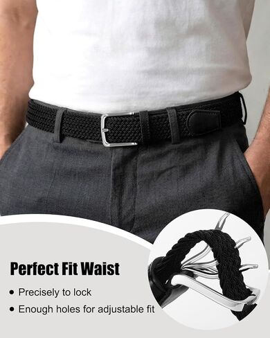 BELTROAD 2 Pack Elastic Belts for Men, Woven Braided Stretch Belt for Golf, Casual Belt Men for Pants Jeans Shorts in Kuwait