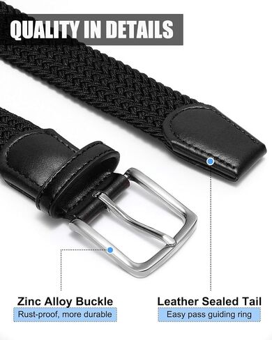 BELTROAD 2 Pack Elastic Belts for Men, Woven Braided Stretch Belt for Golf, Casual Belt Men for Pants Jeans Shorts in Kuwait