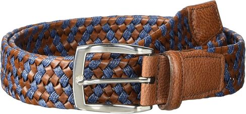 Torino Leather Co. Mens 35 mm Braided Leather & Linen Stretch Cognac/Navy 40 One Size in Saudi Arabia