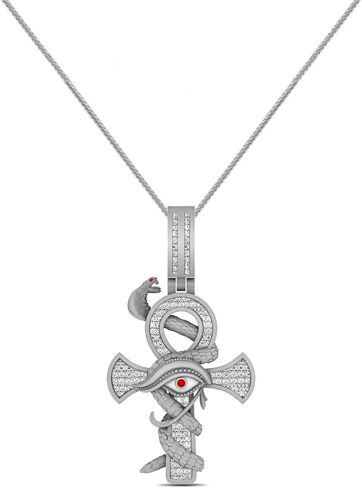 Real Genuine Authentic VVS1/D Moissanite Diamond 14K Gold Finish Egyptian Ankh Cross Horus Evil Eye Of RA Serpent Snake Pendant Charm Chain Set in Kuwait