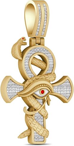 Real Genuine Authentic VVS1/D Moissanite Diamond 14K Gold Finish Egyptian Ankh Cross Horus Evil Eye Of RA Serpent Snake Pendant Charm Chain Set in Kuwait