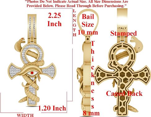 Real Genuine Authentic VVS1/D Moissanite Diamond 14K Gold Finish Egyptian Ankh Cross Horus Evil Eye Of RA Serpent Snake Pendant Charm Chain Set in Kuwait