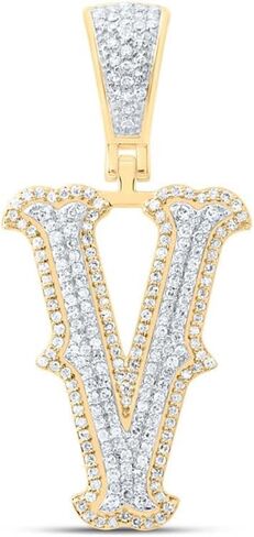 10K Yellow Gold Real Diamond Block Font Pointed Letter Initial V Pendant 1/2 CT in Kuwait