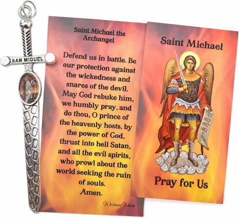 مجموعة مجوهرات معدنية للرجال من Westmon Works St Michael Cross Sword مع بطاقة مقدسة مصنوعة في الولايات المتحدة الأمريكية in Kuwait