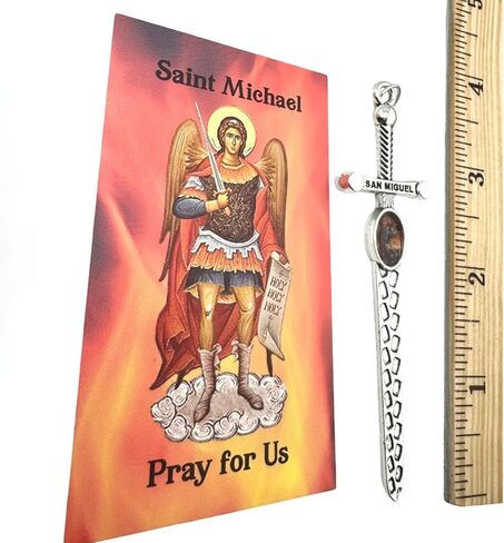 مجموعة مجوهرات معدنية للرجال من Westmon Works St Michael Cross Sword مع بطاقة مقدسة مصنوعة في الولايات المتحدة الأمريكية in Kuwait