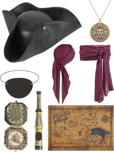 Pirate Hat Women Pirate Costume Accessories with Pirate Hat Eye Patch Necklace and Sash for Halloween Party Cosplay in Saudi Arabia