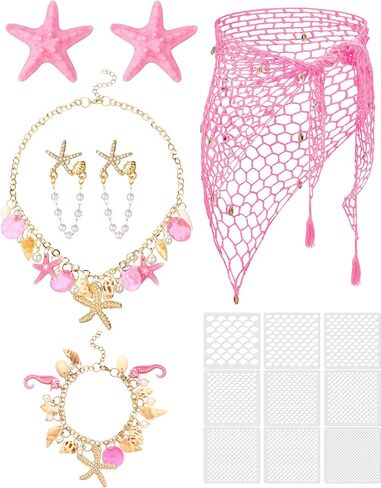 Tondiamo 22 Pcs Mermaid Accessories Costume for Summer Women Beach Cover up Skirt with Necklace Bracelet Earring Hairclip in Kuwait