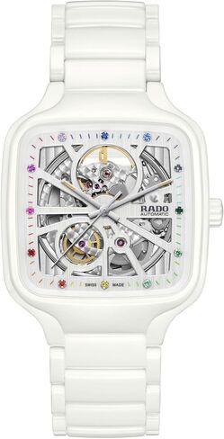 Rado - True Square - Unisex Automatic Swiss Watch - 38mm Square White Dial - White High-Tech Ceramic Bracelet - R27073712 in Kuwait