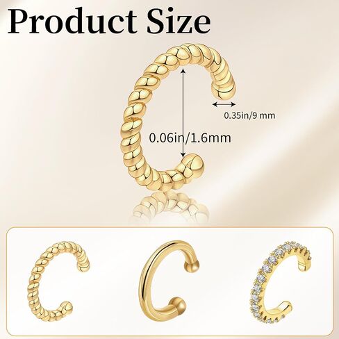 Ear Cuffs Earrings for Women-3PCS Non Piercing,14K Gold Plated Clips on Cartilage Earrings Cuff Set,Stackable Huggie Hoop Fake Piercing Jewelry in Saudi Arabia