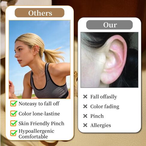 Ear Cuffs Earrings for Women-3PCS Non Piercing,14K Gold Plated Clips on Cartilage Earrings Cuff Set,Stackable Huggie Hoop Fake Piercing Jewelry in Saudi Arabia