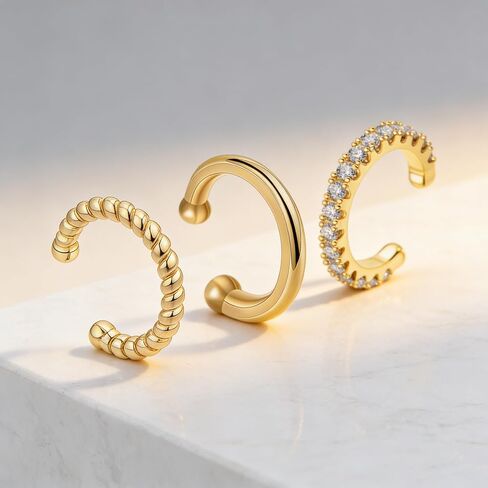 Ear Cuffs Earrings for Women-3PCS Non Piercing,14K Gold Plated Clips on Cartilage Earrings Cuff Set,Stackable Huggie Hoop Fake Piercing Jewelry in Saudi Arabia