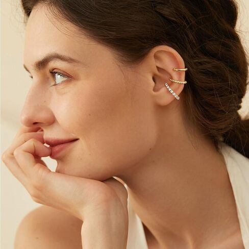 Ear Cuffs Earrings for Women-3PCS Non Piercing,14K Gold Plated Clips on Cartilage Earrings Cuff Set,Stackable Huggie Hoop Fake Piercing Jewelry in Saudi Arabia