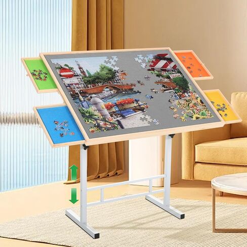 Puzzle Table with Drawers for Adults 1500 Pieces Angle & Height Adjustable Jigsaw Puzzle Table with Metal Legs 35"X26" Tilting Puzzle Board Table with Cover Birthday Gift for Mom in Saudi Arabia