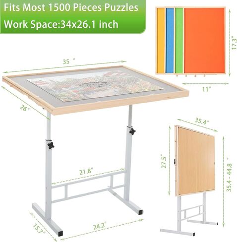 Puzzle Table with Drawers for Adults 1500 Pieces Angle & Height Adjustable Jigsaw Puzzle Table with Metal Legs 35"X26" Tilting Puzzle Board Table with Cover Birthday Gift for Mom in Saudi Arabia