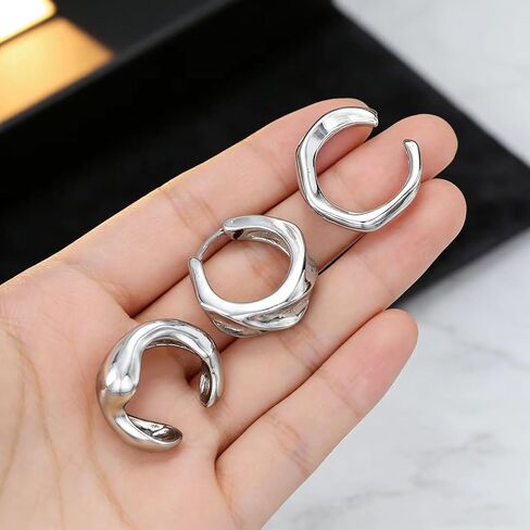 3pcs Silver Ear Cuffs Non Piercing Silver Ear Cuff Earrings for Women Punk Earring Cuff Earring Set Non Pierced Clip Earrings Fashion Jewelry Accessories in Saudi Arabia