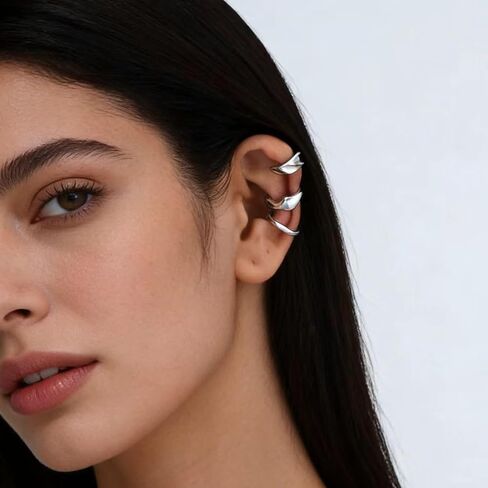 3pcs Silver Ear Cuffs Non Piercing Silver Ear Cuff Earrings for Women Punk Earring Cuff Earring Set Non Pierced Clip Earrings Fashion Jewelry Accessories in Saudi Arabia