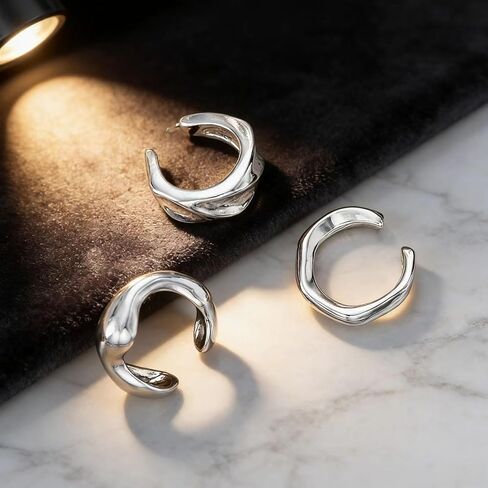 3pcs Silver Ear Cuffs Non Piercing Silver Ear Cuff Earrings for Women Punk Earring Cuff Earring Set Non Pierced Clip Earrings Fashion Jewelry Accessories in Saudi Arabia