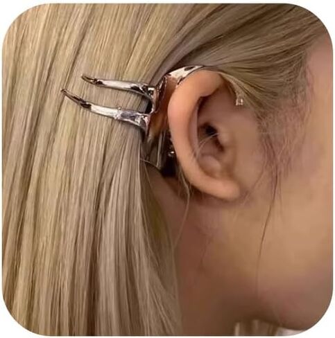 Silver Ear Cuff Earrings for Women, No Piercing Metal Elf Ear Cuff with Diamond Versatile Ear Climber Hair Tamer Styling Cuff Earrings for Women in Saudi Arabia