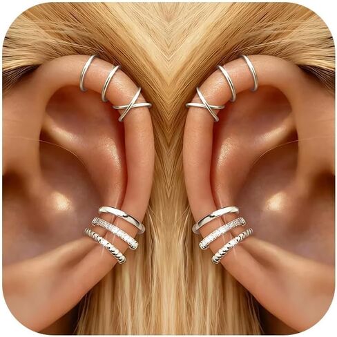 Ear Cuffs Non-Piercing for Women Dainty 14K Gold Plated Clip On Cartilage Earrings Hypoallergenic Huggie Hoop Cuffs Fake Earings for Non Pierced Ears in Saudi Arabia