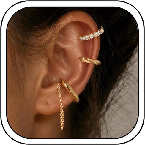 Gold Ear Cuff Earrings for Women Dainty Non Piercing Pearl Cartilage Earring Irregular Stack Statement Chain Ear Cuffs Waterproof Summer Jewelry in Kuwait