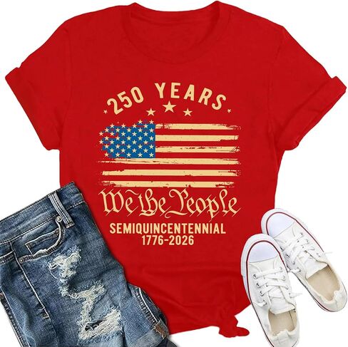 Womens American Flag Shirt USA Fireworks Patriotic Print T-Shirt 4th of July Crewneck Tee in Kuwait