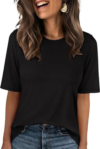 ANRABESS Women’s Half Sleeve T-Shirt Tops | Soft Stretchy Breathable Spacer Basic Tees, Business Casual Work, Travel Vacation Outfits, Summer Fall All-Season Clothing in Kuwait