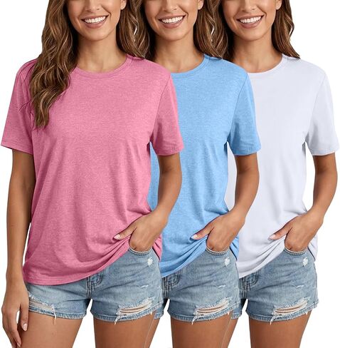LOOKFACE Womens 3 Pack Basic T Shirts Summer Tops 2026 Short Sleeve Tees Comfy Casual Vacation Clothes in Kuwait