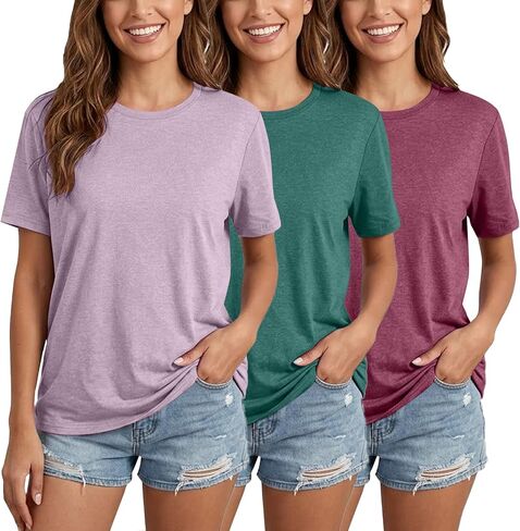 LOOKFACE Womens 3 Pack Basic T Shirts Summer Tops 2026 Short Sleeve Tees Comfy Casual Vacation Clothes in Kuwait