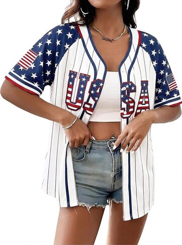 4th of July USA Jerseys for Women American Flag Patriotic Shirts 250th Anniversary Button Down Baseball Tee Top in Kuwait