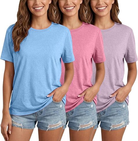LOOKFACE Womens 3 Pack Basic T Shirts Summer Tops 2026 Short Sleeve Tees Comfy Casual Vacation Clothes in Kuwait
