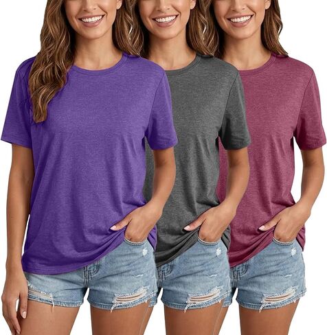 LOOKFACE Womens 3 Pack Basic T Shirts Summer Tops 2026 Short Sleeve Tees Comfy Casual Vacation Clothes in Kuwait
