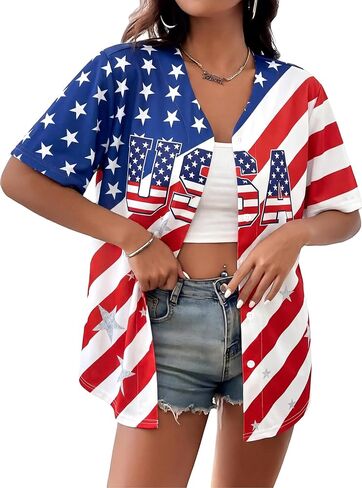 4th of July USA Jerseys for Women American Flag Patriotic Shirts 250th Anniversary Button Down Baseball Tee Top in Kuwait