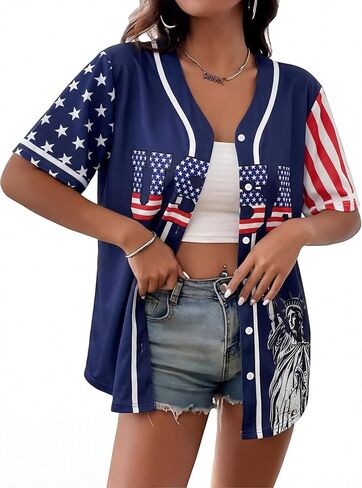 4th of July USA Jerseys for Women American Flag Patriotic Shirts 250th Anniversary Button Down Baseball Tee Top in Kuwait
