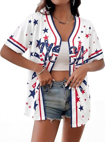 4th of July USA Jerseys for Women American Flag Patriotic Shirts 250th Anniversary Button Down Baseball Tee Top in Kuwait
