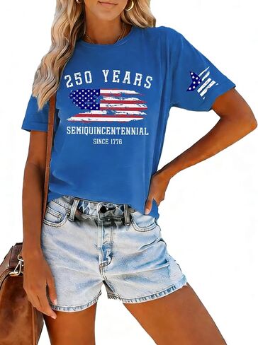 Women's 4th of July Shirt Patriotic American Flag T-Shirt Cute Independence Day Star Stripes Tee Top Casual Summer Outfits in Kuwait