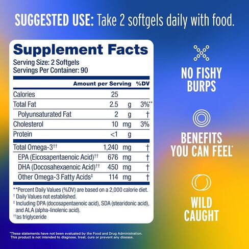 Oceanblue Omega-3 rTG Fish Oil - Heart, Brain, Eye Support | 180 Softgels - 90 Servings | 1240mg Omega-3, 676mg EPA, 450mg DHA | Burp-Free in Saudi Arabia