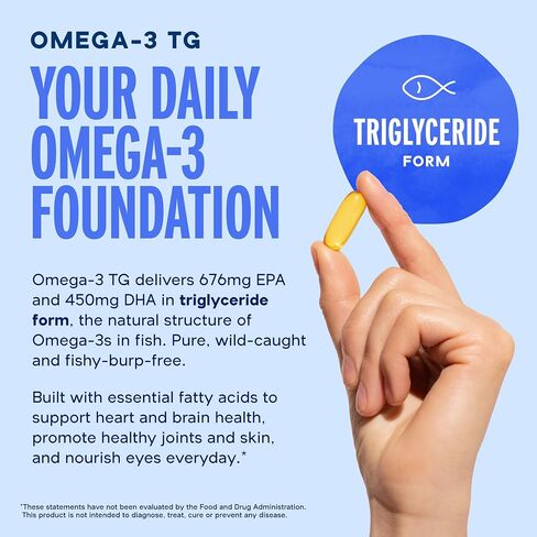Oceanblue Omega-3 rTG Fish Oil - Heart, Brain, Eye Support | 180 Softgels - 90 Servings | 1240mg Omega-3, 676mg EPA, 450mg DHA | Burp-Free in Saudi Arabia