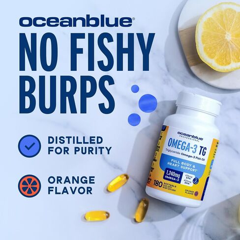 Oceanblue Omega-3 rTG Fish Oil - Heart, Brain, Eye Support | 180 Softgels - 90 Servings | 1240mg Omega-3, 676mg EPA, 450mg DHA | Burp-Free in Saudi Arabia
