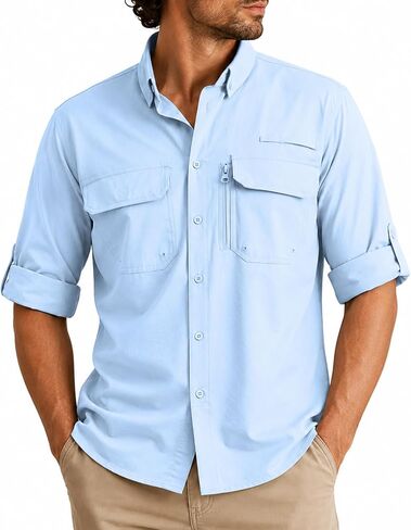 FARVALUE Men's UPF 50+ Sun Protection Long Sleeve Shirt Quick Dry Cooling Lightweight Shirt for Fishing Hiking Camping Safari in Kuwait