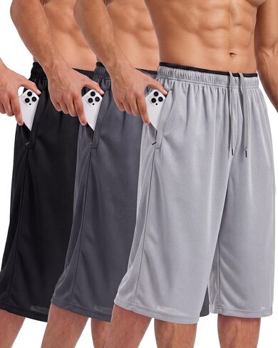 Didaey 3 Pack Men's 12" Long Athletic Shorts Below Knee Basketball Shorts Loose Fit with Pockets Lightweight in Kuwait