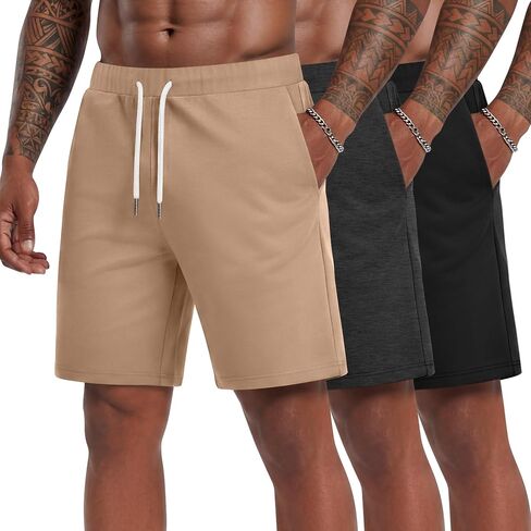 3 Pack Men's Shorts L-5XL Big and Tall Athletic Gym Drawstring Shorts with Pockets Summer Workout Casual Clothes in Kuwait