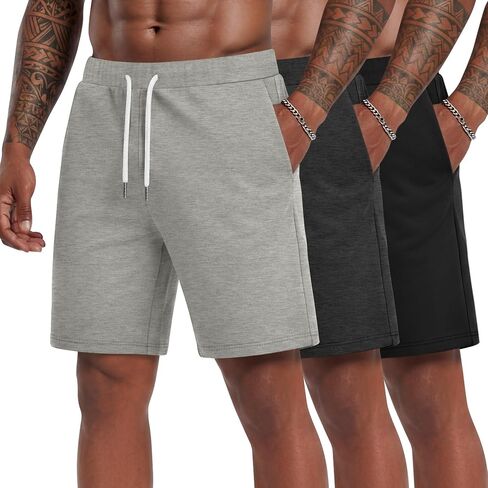 3 Pack Men's Shorts L-5XL Big and Tall Athletic Gym Drawstring Shorts with Pockets Summer Workout Casual Clothes in Kuwait