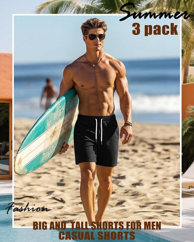 3 Pack Men's Shorts L-5XL Big and Tall Athletic Gym Drawstring Shorts with Pockets Summer Workout Casual Clothes in Kuwait