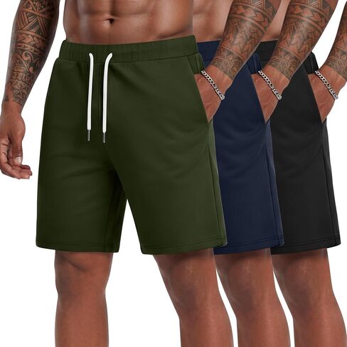 3 Pack Men's Shorts L-5XL Big and Tall Athletic Gym Drawstring Shorts with Pockets Summer Workout Casual Clothes in Kuwait