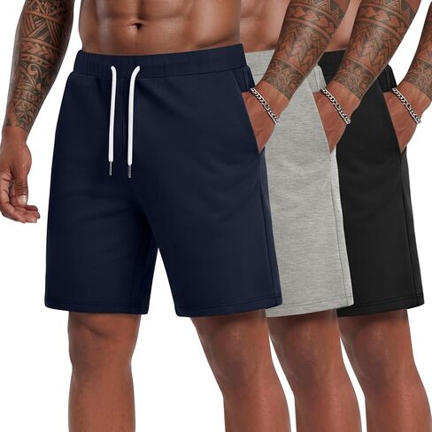 3 Pack Men's Shorts L-5XL Big and Tall Athletic Gym Drawstring Shorts with Pockets Summer Workout Casual Clothes in Kuwait