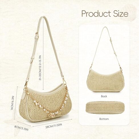 Emprier Straw Shoulder Bag for Women, Woven Raffia Underarm Hobo Purse with Seashell Charm Chain, Summer Beach Handbag in Kuwait