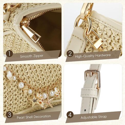 Emprier Straw Shoulder Bag for Women, Woven Raffia Underarm Hobo Purse with Seashell Charm Chain, Summer Beach Handbag in Kuwait